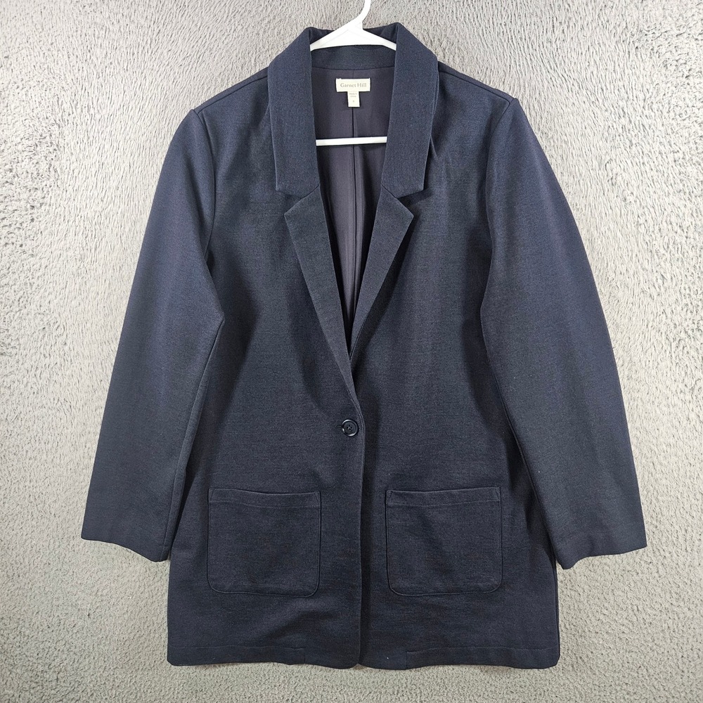 Garnet Hill Womens Navy Blue Tencel Wool Blend Single Button Blazer Jacket Sz 8